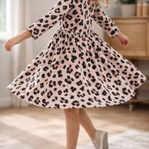 Mila & Rose 3/4 sleeve pocket Twirl Dress - Pink and Black - Leopard Print